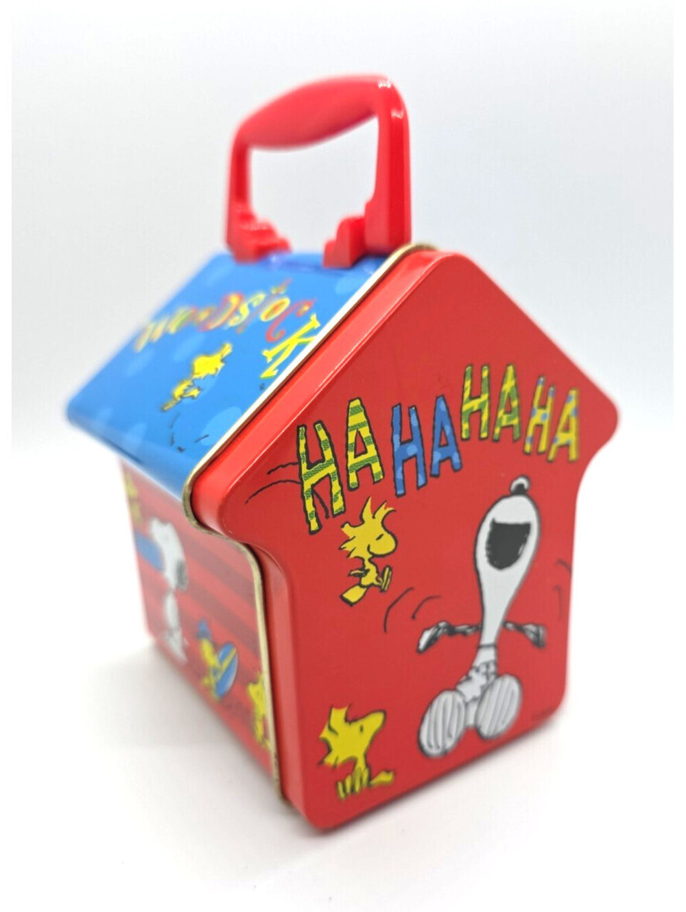 Vintage Snoopy & Woodstock Tin Doghouse - Peanuts Gang Candy Tin Collectible UFS